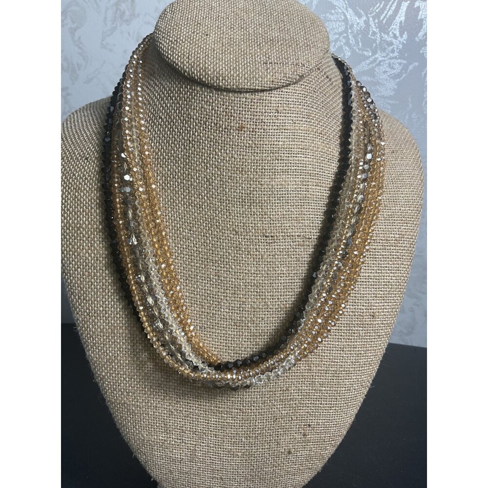 Beaded Multi-Strand Necklace With Crystal Accents